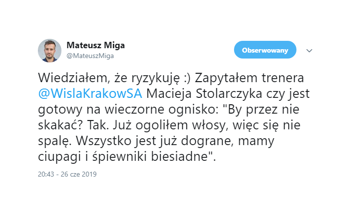 Trener Wisły Kraków gotowy na wieczorne ognisko :D